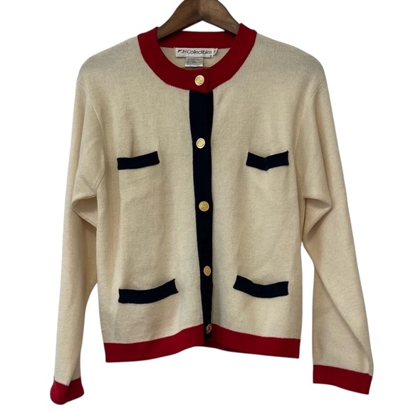 JH Collectibles Sweaters - Vintage Wool Blend Cardigan Size M Preppy Old Money quite luxury grandma cream